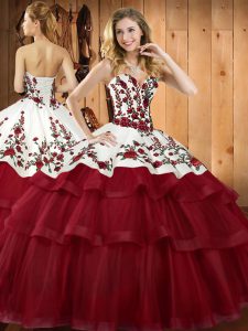 Wine Red Sleeveless Embroidery Lace Up Vestidos de Quinceanera