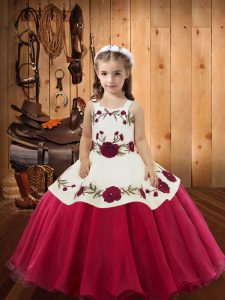 Straps Sleeveless Organza Pageant Dress for Girls Embroidery Lace Up