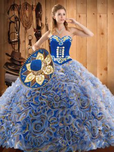 Captivating Multi-color Sweetheart Lace Up Embroidery Quinceanera Dresses Sweep Train Sleeveless