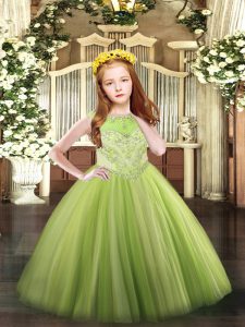 Yellow Green Zipper Custom Made Pageant Dress Beading Sleeveless Floor Length