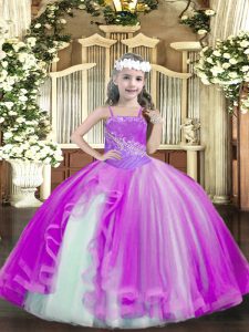 Dramatic Fuchsia Sleeveless Tulle Lace Up Child Pageant Dress for Party and Quinceanera