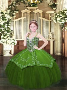 Olive Green Evening Gowns Party and Quinceanera and Wedding Party with Beading and Embroidery Spaghetti Straps Sleeveles