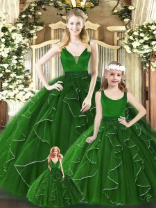 Green Sleeveless Organza Zipper Sweet 16 Dress for Military Ball and Sweet 16 and Quinceanera