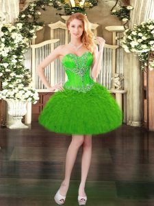Captivating Green Ball Gowns Beading and Ruffles Party Dress Lace Up Organza Sleeveless Mini Length