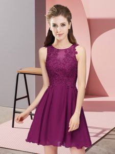 Elegant Mini Length Zipper Bridesmaid Dresses Dark Purple for Prom and Party and Wedding Party with Appliques