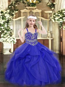 Blue Sleeveless Tulle Lace Up Pageant Dress for Party and Quinceanera
