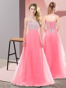 Watermelon Red Sweetheart Lace Up Beading Quinceanera Court of Honor Dress Sleeveless