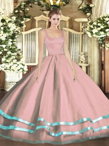 Fashionable Ruffled Layers Sweet 16 Dress Pink Zipper Sleeveless Floor Length
