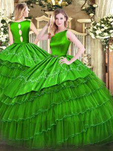 Floor Length Ball Gowns Sleeveless Green Quinceanera Dresses Clasp Handle