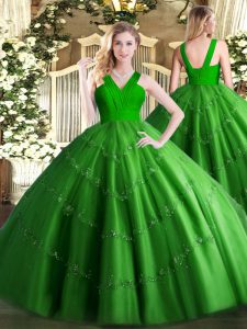 Adorable Floor Length Zipper Quinceanera Dress Green for Military Ball and Sweet 16 and Quinceanera with Beading