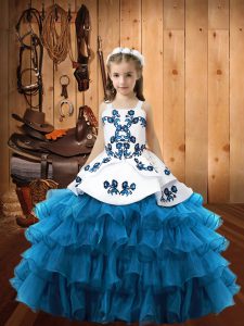 Custom Made Teal and Green Ball Gowns Satin and Organza Straps Sleeveless Beading and Appliques Floor Length Lace Up Win