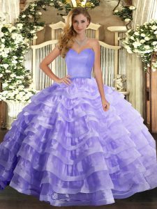 Hot Selling Lavender Sweetheart Neckline Ruffled Layers Quinceanera Gowns Sleeveless Lace Up