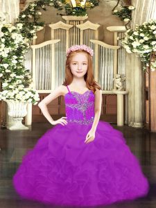 Ball Gowns Kids Formal Wear Fuchsia and Purple Spaghetti Straps Organza Sleeveless Floor Length Lace Up