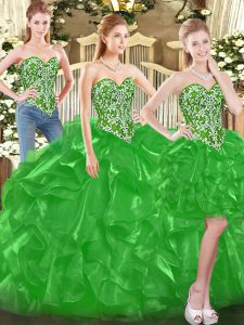 Decent Green Sweetheart Neckline Beading and Ruffles Sweet 16 Quinceanera Dress Sleeveless Lace Up
