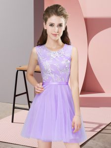 Fantastic Lavender Side Zipper Scoop Lace Quinceanera Court Dresses Tulle Sleeveless