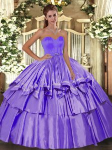 Lavender Taffeta Lace Up Ball Gown Prom Dress Sleeveless Floor Length Beading and Ruffled Layers
