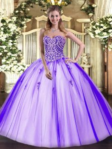 Floor Length Lavender Quinceanera Dress Tulle Sleeveless Beading