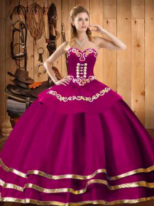 Popular Sweetheart Sleeveless Organza Ball Gown Prom Dress Embroidery Lace Up