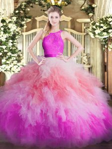 Lace and Ruffles 15 Quinceanera Dress Multi-color Zipper Sleeveless Floor Length