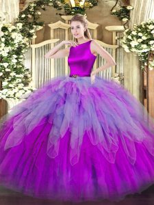 Stunning Scoop Sleeveless Organza Sweet 16 Dress Ruffles Clasp Handle