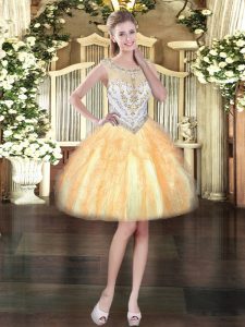 Orange Prom Party Dress Prom and Party with Beading and Ruffles Scoop Sleeveless Zipper