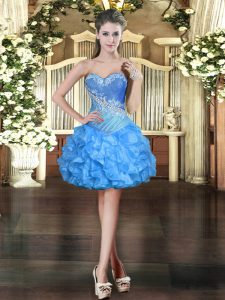 Amazing Baby Blue Sleeveless Mini Length Beading and Ruffles Lace Up Homecoming Gowns