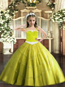 Floor Length Yellow Green Winning Pageant Gowns Straps Sleeveless Lace Up