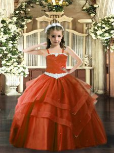 Classical Sleeveless Appliques and Ruffled Layers Lace Up Kids Formal Wear
