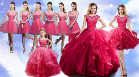 Suitable Hot Pink Lace Up 15th Birthday Dress Beading Sleeveless Floor Length