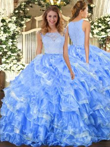 Scoop Sleeveless Organza Quinceanera Gowns Lace and Ruffled Layers Clasp Handle