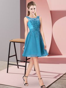 Knee Length Zipper Damas Dress Teal for Prom and Party and Wedding Party with Appliques