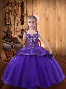 Hot Sale Purple Sleeveless Taffeta and Tulle Lace Up Girls Pageant Dresses for Party and Quinceanera