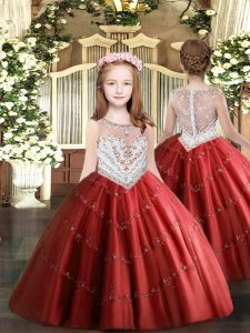 Dazzling Red Sleeveless Tulle Zipper Kids Formal Wear for Party and Quinceanera