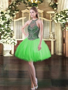 Colorful Halter Top Sleeveless Tulle Party Dresses Beading Lace Up
