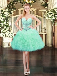 Mini Length Lace Up Womens Party Dresses Apple Green for Prom and Party with Beading and Ruffles