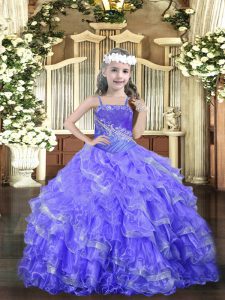 Best Lavender Sleeveless Beading and Ruffled Layers Floor Length Child Pageant Dress