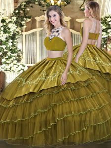 Dazzling Sleeveless Backless Floor Length Beading and Embroidery and Ruffled Layers Sweet 16 Quinceanera Dress