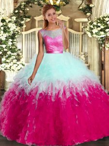 New Style Multi-color Organza Backless Quinceanera Dress Sleeveless Floor Length Ruffles