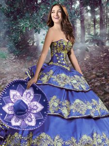 Nice Sleeveless Organza and Taffeta Floor Length Lace Up Sweet 16 Quinceanera Dress in Blue with Embroidery and Ruffled 