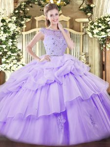 Lavender Quince Ball Gowns For with Beading and Ruffles and Pick Ups Bateau Sleeveless Zipper