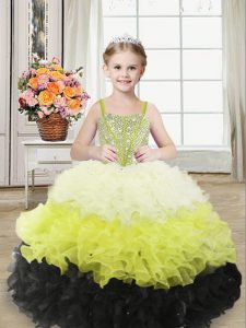Multi-color Sleeveless Beading and Ruffles Floor Length Little Girl Pageant Dress