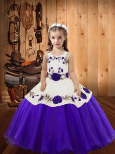 Enchanting Purple Sleeveless Embroidery Floor Length Pageant Gowns For Girls