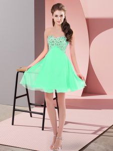 Apple Green Empire Beading Juniors Party Dress Lace Up Chiffon Sleeveless Mini Length