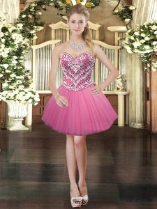 Custom Design Rose Pink Sleeveless Tulle Lace Up Teens Party Dress for Prom and Party