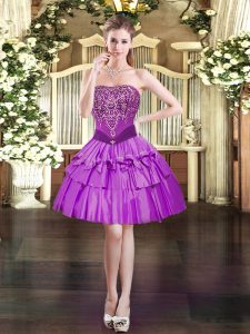 Adorable Organza Strapless Sleeveless Lace Up Beading Prom Evening Gown in Purple