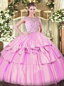 Fitting Lilac Sleeveless Tulle Zipper Quinceanera Dresses for Military Ball and Sweet 16 and Quinceanera