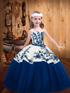 Sleeveless Lace Up Floor Length Embroidery Little Girls Pageant Dress Wholesale