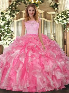 Floor Length Ball Gowns Sleeveless Hot Pink Vestidos de Quinceanera Clasp Handle