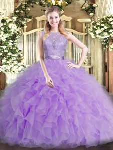 Deluxe Floor Length Ball Gowns Sleeveless Lavender 15th Birthday Dress Backless