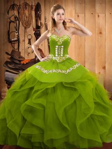 Noble Sweetheart Sleeveless Organza Quinceanera Dress Embroidery and Ruffles Lace Up